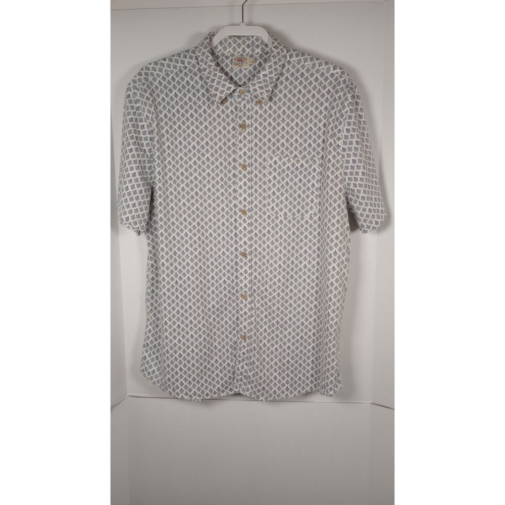 Faherty Men Blue/White Button Up S/S Shirt Sz XL Hemp Blend Beach Nautical Cali